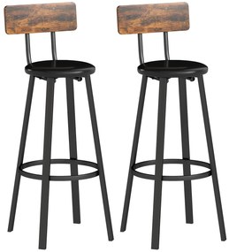 HOMCOM Set de 2 Scaune de Bar Captușite cu Spătar și Suport pentru Picioare - Maro Rustic și Negru | Aosom Romania