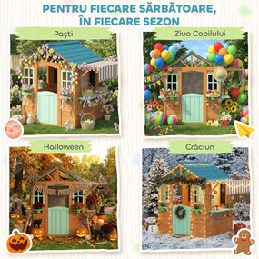 AIYAPLAY Căsuță de Joacă de Exterior cu Bar pentru Gustări, Ușă Pe Jumătate, Ferestre, Suporturi pentru Ghivece, Tablă de Desen, Tablă de Țintă, 4 Bile | Aosom Romania