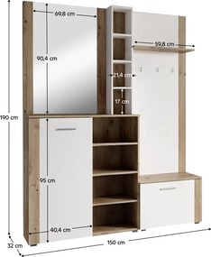 Set pentru anticameră, alb/stejar artisan, FANDU