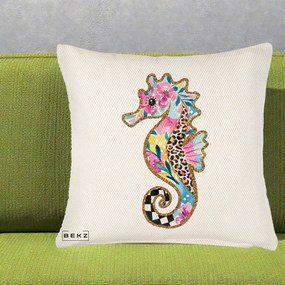 Perna Decorativa Calut de Mare Glitter Tropical, 40x40 cm, Crem Reliefat, Husa Detasabila, Perna Inclusa, BEKZ®