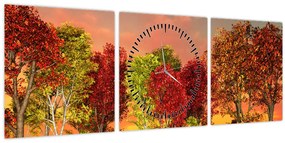 Tablou - Copaci colorate (cu ceas) (90x30 cm)