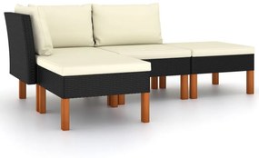 3059731 vidaXL Set mobilier de grădină cu perne, 4 piese, negru, poliratan