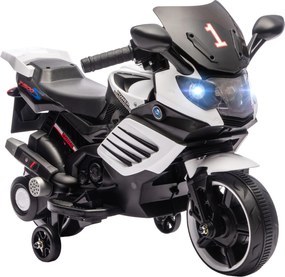 AIYAPLAY Motocicletă electrică pentru copii 18-36 luni, 6V, cu roți detașabile, faruri și muzică, albă | Aosom Romania