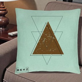 Perna Decorativa Geometric Triunghiuri Sacred, 40x40 cm, Verde Menta, Husa Detasabila, Perna Inclusa, BEKZ®