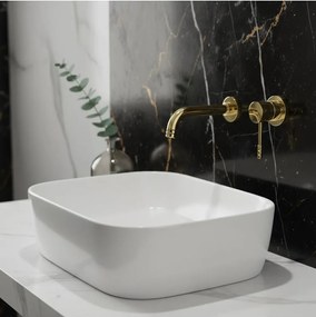 Baterie de lavoar incastrata Rea Lungo Diamond auriu + BOX