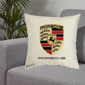 Perna Personalizata Porsche Stuttgart, 40x40 cm, Ecru, Husa Detasabila, Perna Inclusa, BEKZ®
