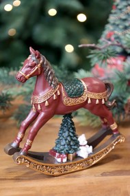 Decorațiune vintage de Crăciun din rășină, pictată manual, „Noël Rocking Horse”, H18,5 cm