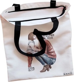Sacosa de Panza pentru Cumparaturi, Geanta Tote, model Super Mom 4, Cu fermoar, 38x34.5 cm, Alba, BEKZ®