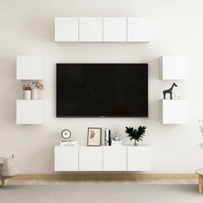 Set de dulapuri TV, 8 piese, alb, PAL Alb, 60 x 30 x 30 cm (4 pcs), 1