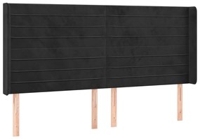 Pat cu arcuri, saltea si LED, negru, 200x200 cm, catifea Negru, 200 x 200 cm, Benzi orizontale
