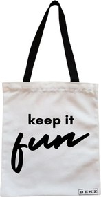 Sacosa de Panza pentru Cumparaturi, Geanta Tote, model Keep it Fun, Cu fermoar, 38x34.5 cm, Alba, BEKZ®