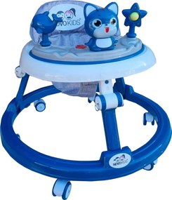 Premergator reglabil in 6 trepte de inaltime NOVOKIDS™ Happy Kitty, Cu melodii, Pliabil, Max 20 kg, Roti silentioase, Model Pisicuta, Albastru