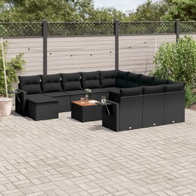 3257196 vidaXL Set mobilier de grădină cu perne, 13 piese, negru, poliratan