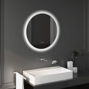 Kleankin Oglindă Rotundă LED pentru Baie, Reglabilă, 3 Temperaturi de Culoare, Anti-Ceță, 70cm | Aosom Romania