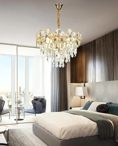Candelabru Model 75001-400 – Cristale elegante și finisaj metal-auriu, 5 socluri E14 💫