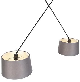 Lampă suspendată neagră cu abajururi din in gri închis 35 cm 2 lumini - Blitz