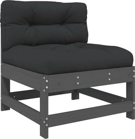 vidaXL Canapea de mijloc cu perne, gri, lemn masiv de pin