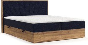 Pat boxspring albastru închis/în culoare naturală cu spațiu de depozitare 160x200 cm Asahi – Maison de Rêve