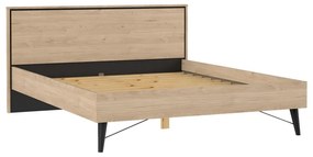 Pat matrimonial în culoare naturală cu aspect de lemn de stejar cu somieră 160x200 cm Ry – Tvilum