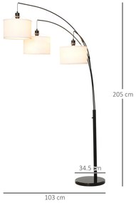 Lampa de Podea HOMCOM cu 3 Lumini si Brate Flexibile Baza din Marmura Inaltime 205cm | Aosom RO