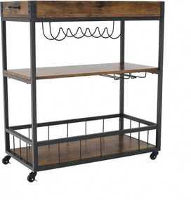 Carucior servire SILVIUS, nuc/negru, PAL/metal, 80x40x90 cm