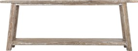 Consolă hol în stil etnic, din lemn de tec reciclat, natur, cu raft jos și picioare înclinate, finisaj patinat, 90 x 240 x 46 cm, „Granville”