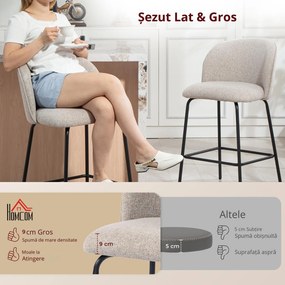 HOMCOM Set 2 Scaune de Bar cu Spătar și Suport pentru Picioare, Acoperire din Material Textil și Picioare din Oțel, Gri | Aosom Romania