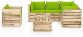 Set mobilier gradina cu perne, 8 piese, lemn verde tratat