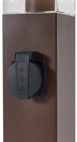 Lampă de exterior maro rugină cu sticlă transparentă 45cm IP44 cu priză și senzor de mișcare - Malios