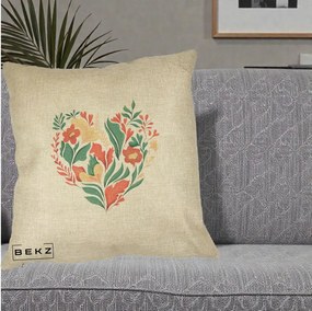 Perna Decorativa Inima Florala Botanica, 40x40 cm, Crem, Husa Detasabila, Perna Inclusa, BEKZ®