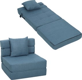 HOMCOM Fotoliu canapea-pat convertibil 1 loc cu 1 pernă cu husă detașabilă, țesătură albastru închis | Aosom Romania