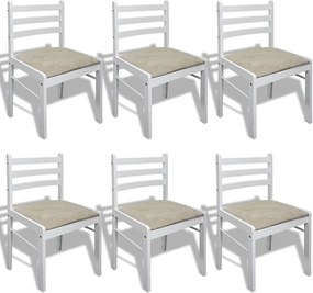 vidaXL Scaune de bucătărie, 6 buc., alb, lemn masiv & catifea