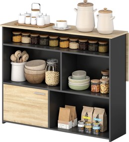 HOMCOM Masă de bar extensibilă cu blat rabatabil, masă înaltă pentru bucătărie, 1 dulap și 4 compartimente deschise, 116x79,6x90,5cm, negru | Aosom Romania