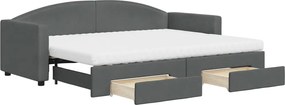 vidaXL Pat de zi cu extensie și sertare, gri închis, 80x200 cm textil
