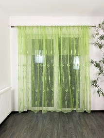 Perdea din voal nuanță verde și broderie verde cod 2041