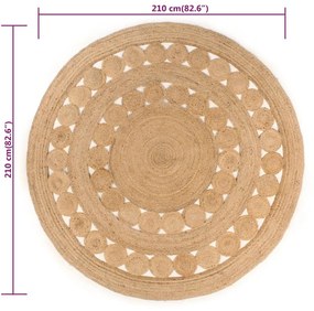 Covor din iuta cu design impletit, 210 cm, rotund 210 cm