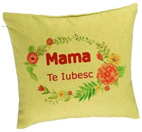 Perna Decorativa, Model Pentru Mama Te iubesc 2, 40x40 cm, Verde, Husa Detasabila, Burduf