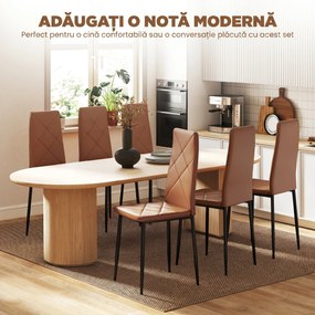 HOMCOM Set de 6 Scaune de Dining Moderne cu Spătar Înalt, din Piele Ecologică și Oțel, 41x50x97 cm, Maro | Aosom Romania