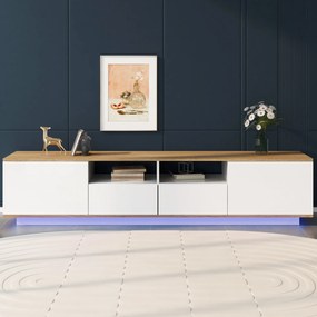 Mobilier TV modern cu LED-uri reglabile, Alb+Culoare naturală | Aosom Romania