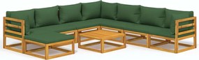 vidaXL Set mobilier de grădină cu perne verzi, 9 piese, lemn masiv