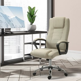 Vinsetto Scaun de Birou Ergonomic, Rotativ și Înclinabil, din Țesătură cu Aspect de In, cu Tetieră, Bej | Aosom Romania