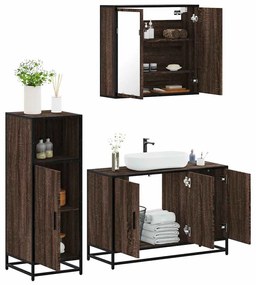 vidaXL Set mobilier de baie, 3 piese, stejar maro, lemn prelucrat