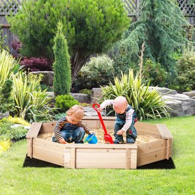 Outsunny Cutie de Nisip pentru Copii 3-8 Ani cu Scaune și Peliculă de Acoperire, 139,5x139,5x21,5 cm, Lemn Natural | Aosom Romania