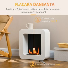 Semineu cu bioetanol de perete, incalzitor din metal, ardere de 2,5 ore, Acoperire 20m² cu rezervor de 1 l, 48x18x48cm alb HOMCOM | Aosom RO