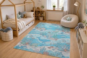 BAMBINO 61540 covor lavabil Ocean, pește pentru copii anti-alunecare - albastru / bej