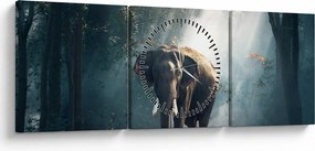 Tablou cu elefant în djunglă (cu ceas) (90x30 cm)