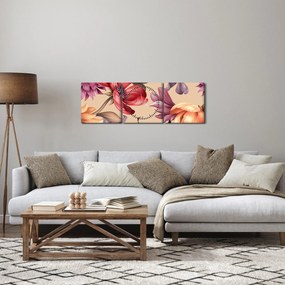 Tablou - Flori de epocă (cu ceas) (90x30 cm)