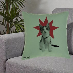 Perna Decorativa Pisica Star Pop Art, 40x40 cm, Verde, Husa Detasabila, Perna Inclusa, BEKZ®
