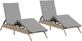 vidaXL Șezlonguri de plajă cu perne, 2 buc., bej, poliratan