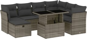 vidaXL Set canapele de grădină cu perne, 8 piese, gri, poliratan